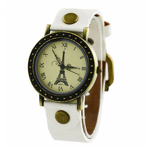 Eiffel Tower Watch with Leather Style Band for Women